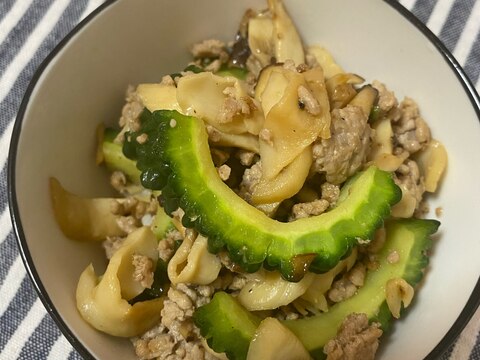 豚肉とゴーヤとエリンギのバター醤油